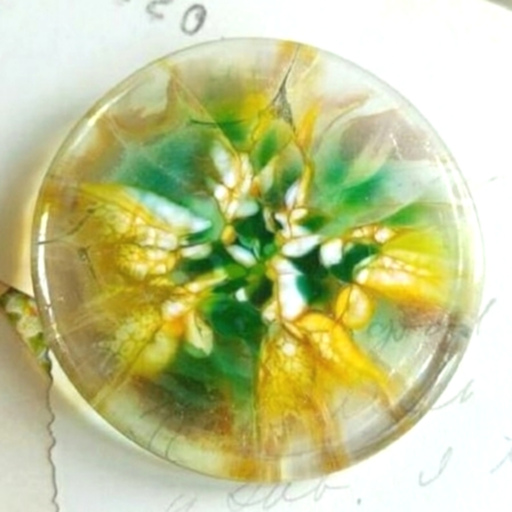 Handmade glass brooch pin stained glass green yellow hand crafted